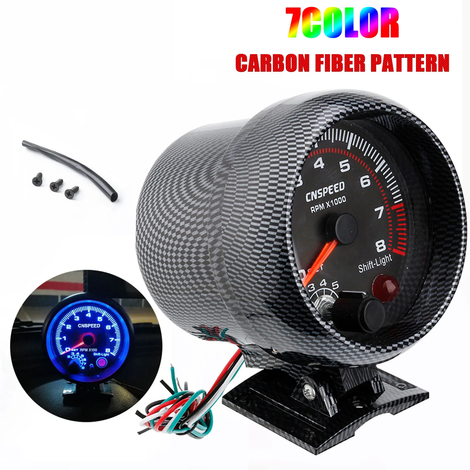 

New 7color Light 12V Tachometer RPM Gauge 3.75'' Car Universal Black Tachometer Gauge Inter Shift 0-8000 RPM Fit 4 6 8 Cylinder