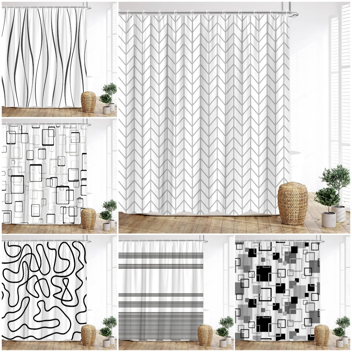 Geometric Shower Curtain, Modern Abstract Square Minimalist Curve Stripe Printed Polyester Fabric Home Bathroom Decoration Set
Geometric Shower Curtain, Modern Abstract Square Minimalist Curve Stripe Printed Polyester Fabric Home Bathroom Decoration Set