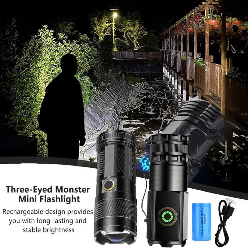 

LED Flashlights High Lumens Three-Eyed Design Handheld LED Torch Waterproof Compact Drop Resistant Adjustable Brightness Mini