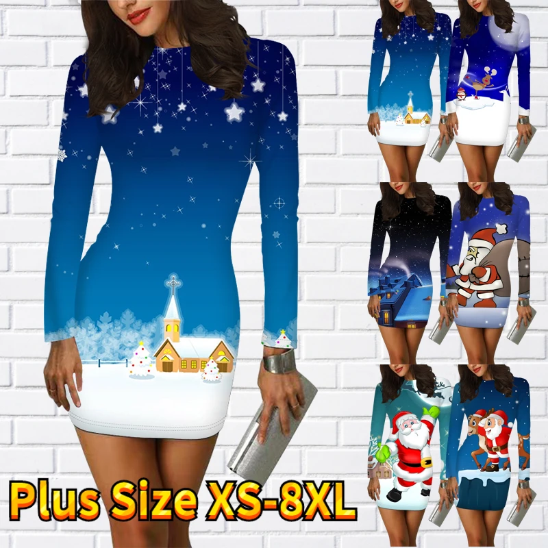 New Sexy Christmas Long Sleeve Dress Fashion Party Dress Round Neck Tight Dress Fall Winter Women 3D Printed MIDI Skirt
New Sexy Christmas Long Sleeve Dress Fashion Party Dress Round Neck Tight Dress Fall Winter Women 3D Printed MIDI Skirt