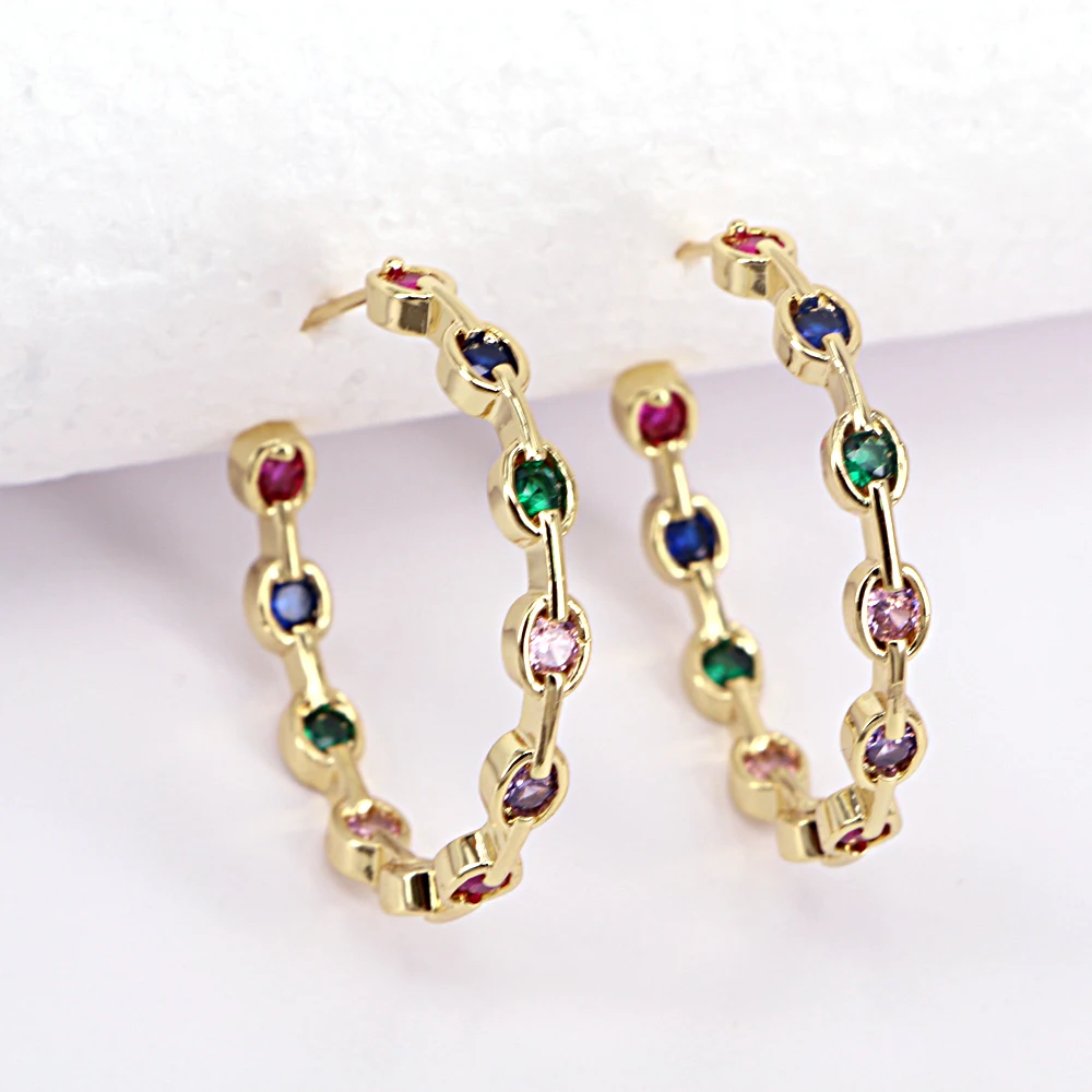 

5 Pairs, Rainbow CZ Huggie Earring for Women Fashion Round Hoop Earring Multicolor Zircon Earring Korean Ear Piercing Jewelry