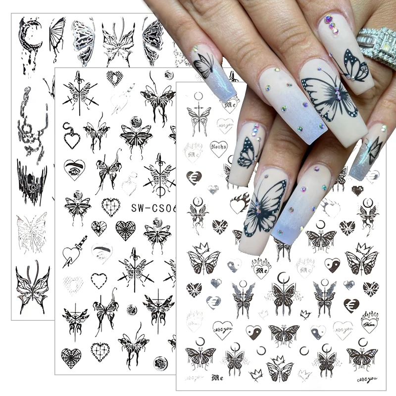 Black Sliver Butterfly Nails Stickers Decals Heart Moon Adhesive Manicure Decorations Design for Nail Art Manicures Decorations
Black Sliver Butterfly Nails Stickers Decals Heart Moon Adhesive Manicure Decorations Design for Nail Art Manicures Decorations
