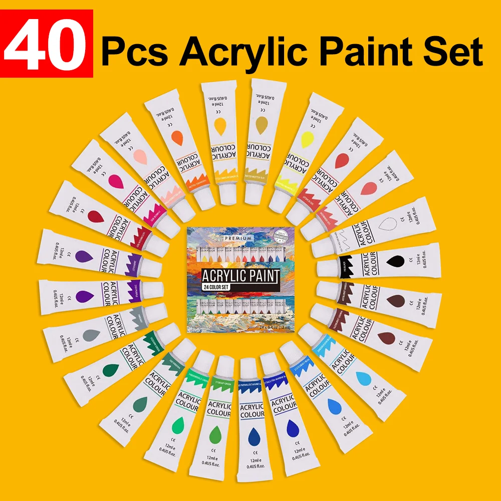 40Pcs 24 colors 12ml Acrylic Paint Set Art Oil Painting Brushes Easel Tools Suit for Artists Kids Drawing Student
40Pcs 24 colors 12ml Acrylic Paint Set Art Oil Painting Brushes Easel Tools Suit for Artists Kids Drawing Student