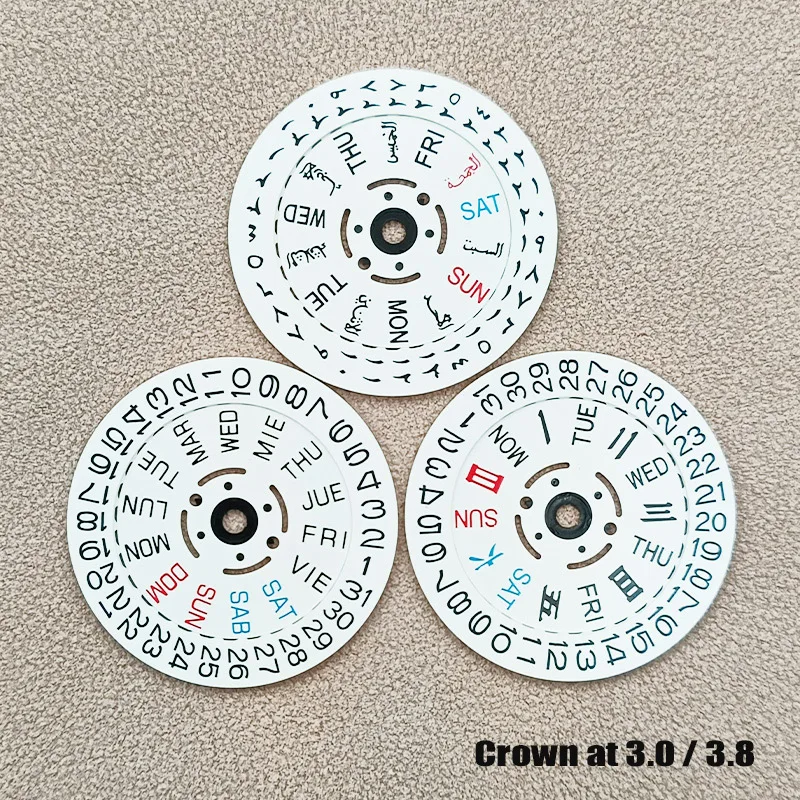 

White NH35 NH36 Movement Date Week Wheel Dial Fit Seiko NH35 NH36 Automatic Movt Crown at 3.0 3.8 oclock Kanji Japan Arabic Dial