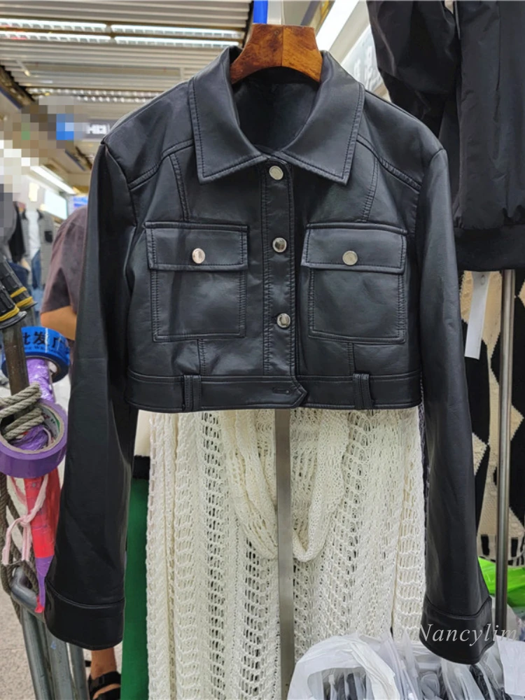 Short Pu Leather Jacket Women's Autumn Clothing New Korean Style Turn Collar Single-Breasted All-Matching Short Casual Coat
Short Pu Leather Jacket Women's Autumn Clothing New Korean Style Turn Collar Single-Breasted All-Matching Short Casual Coat