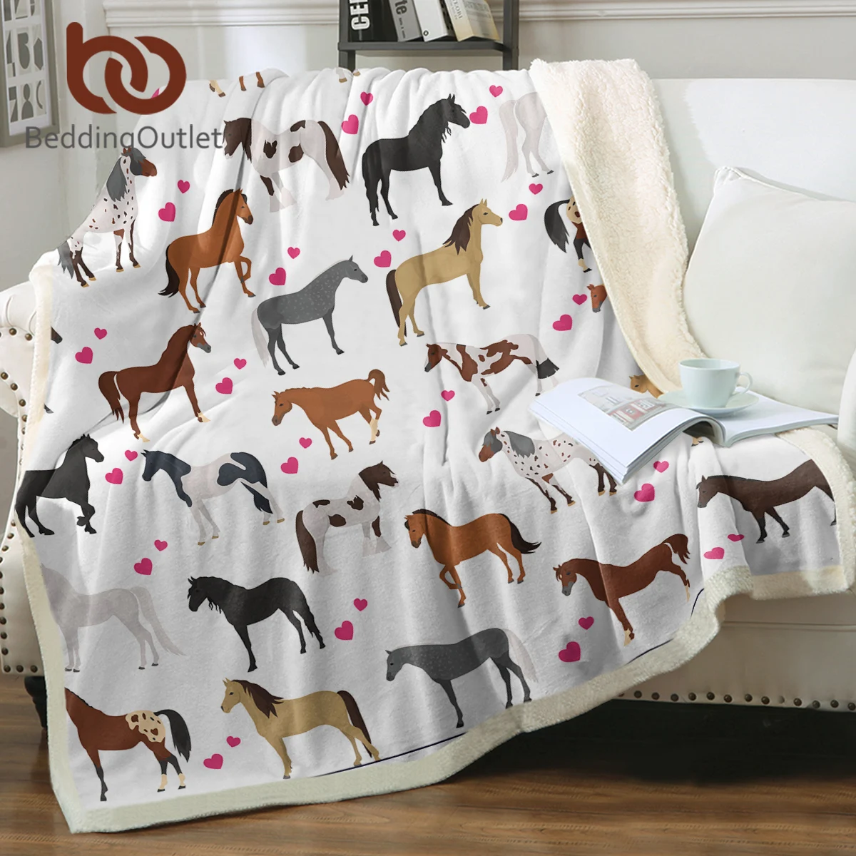 

BeddingOutlet 3D Horse Red Love Pattern Sherpa Blankets Lightweight Cozy Throw Blanket For Couch Sofa Bedroom Adults Teen Decor