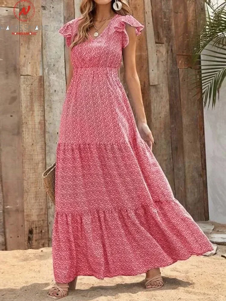 Bohemian Women Summer Print A-Line Dress Patchwork Design Ruffles Decor V-Neck Butterfly Sleeve High Waist Slim Long Dress
Bohemian Women Summer Print A-Line Dress Patchwork Design Ruffles Decor V-Neck Butterfly Sleeve High Waist Slim Long Dress