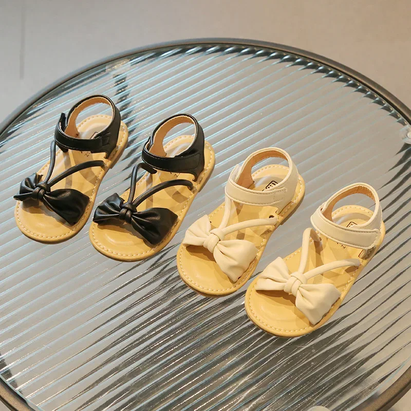 

Летние детские модные сандалии для девочек, Южная Корея, детская обувь принцессы с бантом, римские удобные дышащие пляжные туфли, 2024