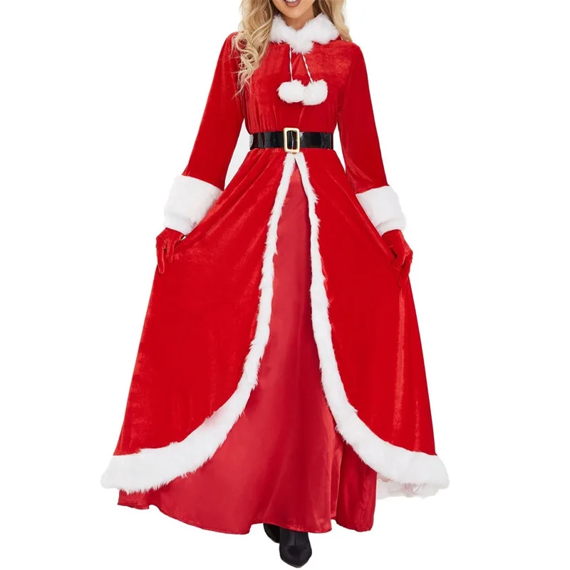 Women Christmas Costumes Cute Long Sleeve Hooded Dresses with Belt and Gloves Set for Cosplay Party Outfits
Women Christmas Costumes Cute Long Sleeve Hooded Dresses with Belt and Gloves Set for Cosplay Party Outfits
