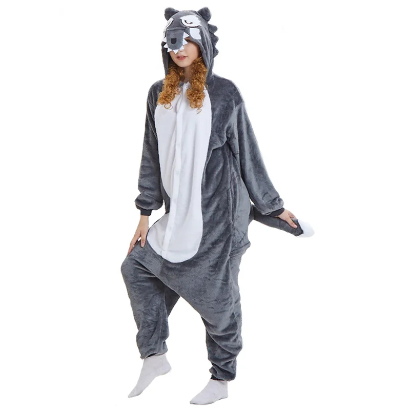 

Sleepweas for Couple Halloween Carnival Party Cosplay Costume Cartoon Wolf Onesie Flannel Long-sleeved Hooded One-piece Pajamas