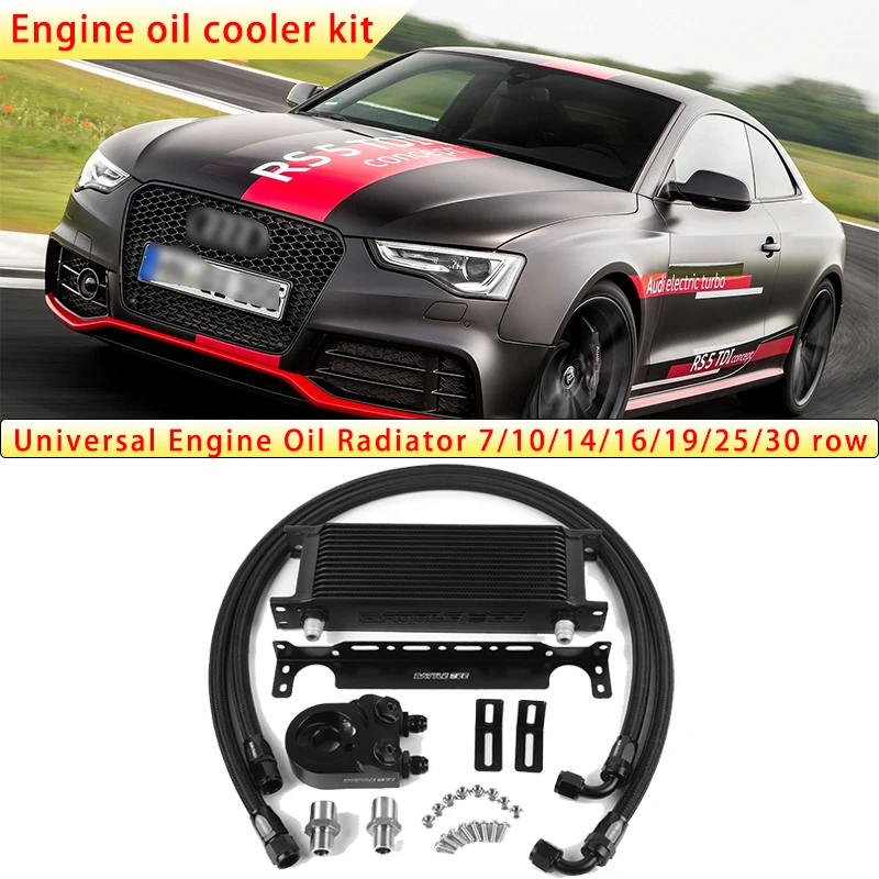 

Universal British Type Radiator 45 Angle Elevation Thermostat Engine Oil Cooler Kit 7/10/14/16/19/25/30 Row Oil Filter Adapter