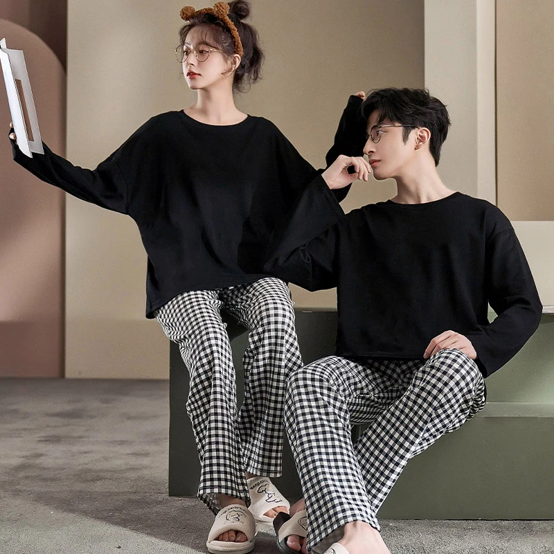 New spring pajamas for men and women, imitation cotton long sleeved pants, thin plaid simple casual couple pajamas, home clothin
New spring pajamas for men and women, imitation cotton long sleeved pants, thin plaid simple casual couple pajamas, home clothin