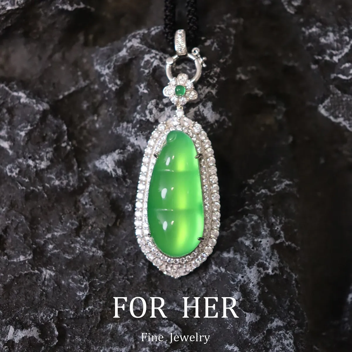 

ForHer Jewelry S925 Ice Seed Chalcedony Jade Green Geometric Necklaces Pendant Chinese Vintage Rope Chain banquet Jewelry