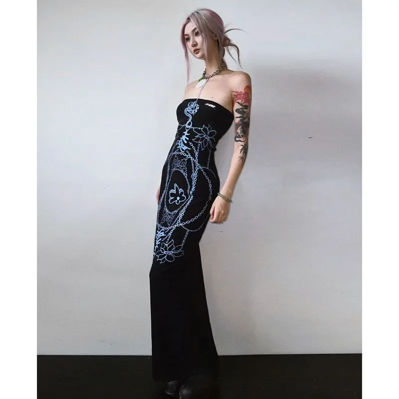 

Женское платье с принтом, длинное вечернее платье черного цвета с оригинальным дизайном, одежда для отдыха, 2024