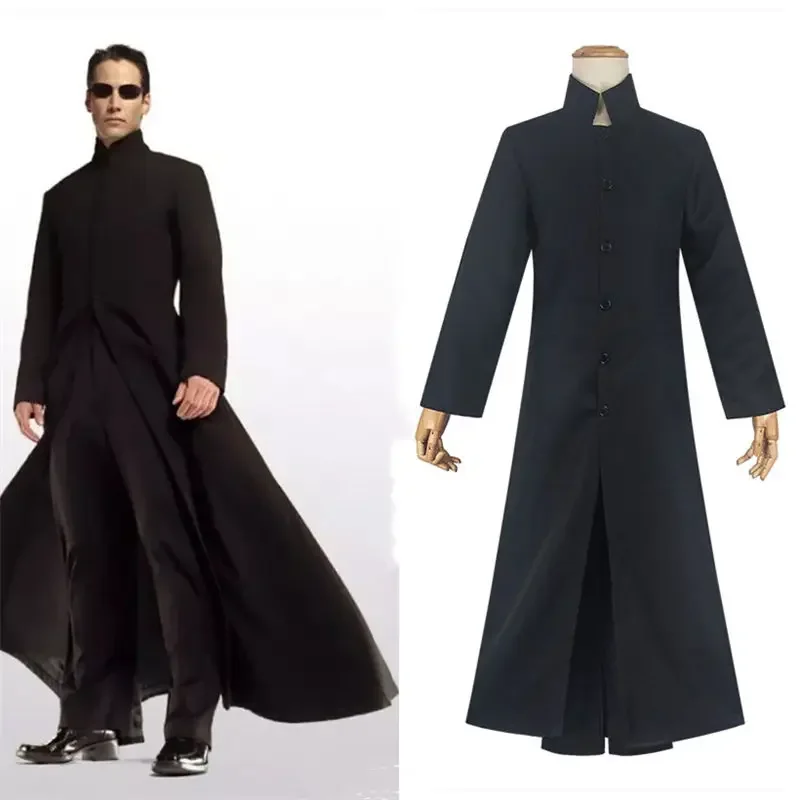 

Новинка 2024 Косплей папа матрица Косплей Нео Тренч чёрное Пальто Косплей Костюм для взрослых женщин мужчин костюм для Хэллоуина вечеринки