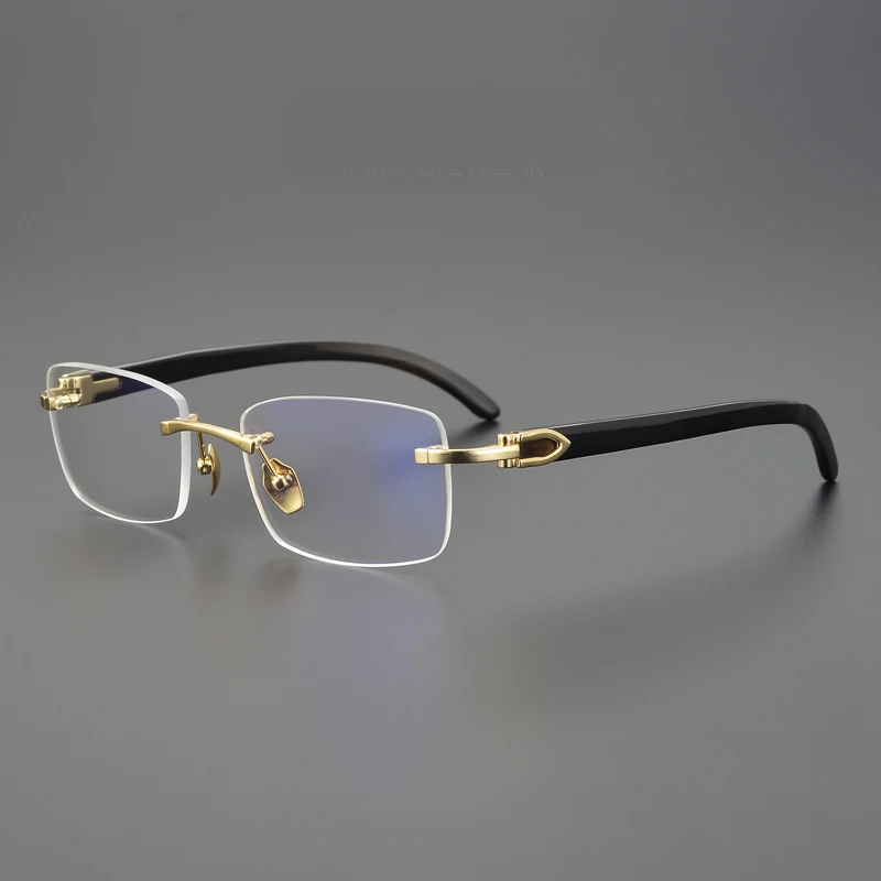 

Natural Buffalo Horn Rectangular Glasses Frame Men's Handmade Design Frameless Optical Eyewear Women's Myopia Reading Eyeglass