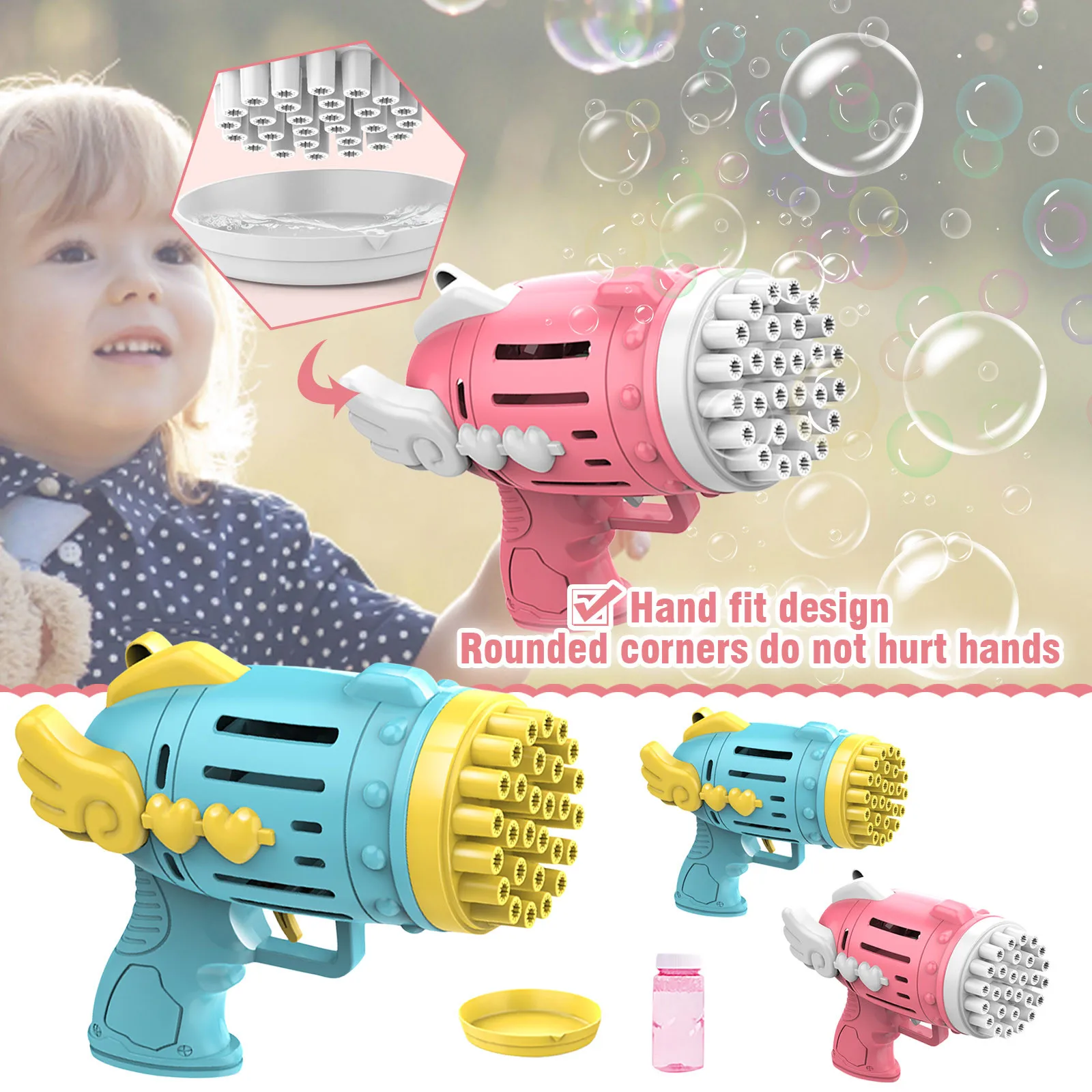 

Upgraded Bubble Machine, Bubble Makers With Light Bubble Solution 28 Holes Bubble Machine For Kids Toy Gift For Outdoor Indoor