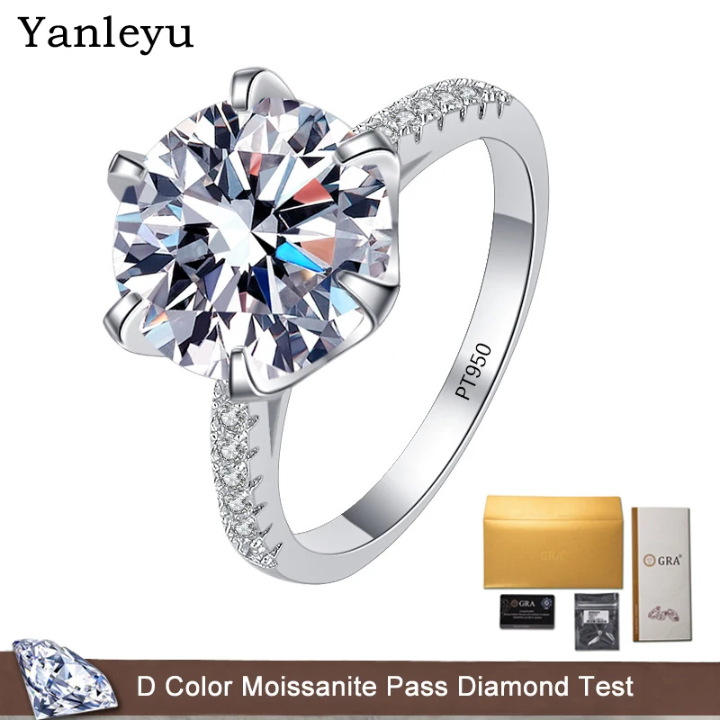 

Yanleyu Luxury Classic 6 Claws Wedding Ring 5ct D Color Moissanite Rings For Women Engagement Sollid PT950 Platinum Fine Jewelry