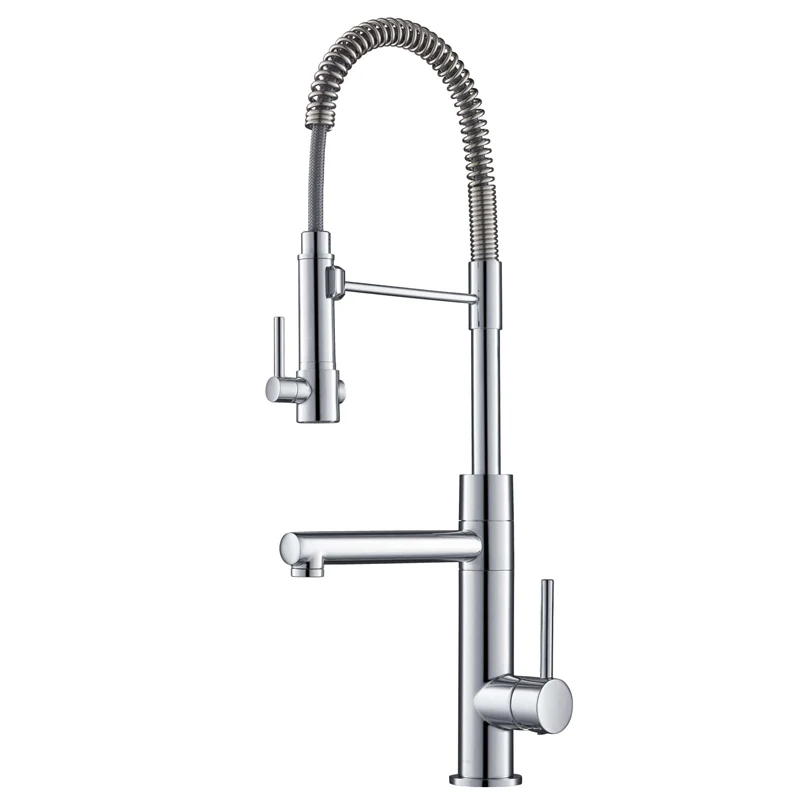 

Brushed Nickel Spring Kitchen Faucet Deck Mount Mixer Faucet 360 Degree Swivel Single Handle High Pressure Kitchen Sink Faucet.