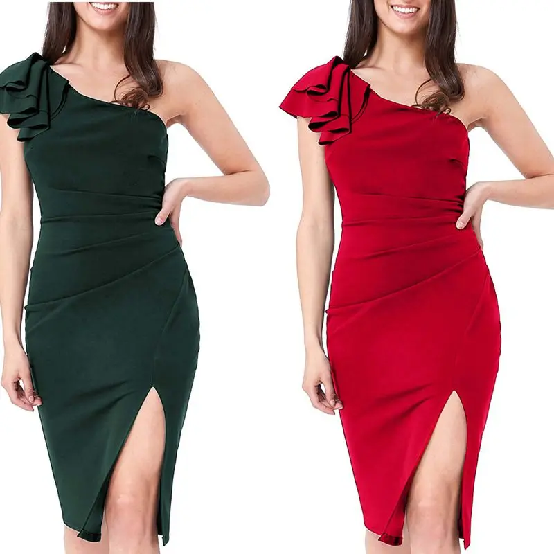 One Shoulder Dark Green Evening Dresses Pleated Satin Cocktail Party Gowns Side Split Vestidos De Gala
One Shoulder Dark Green Evening Dresses Pleated Satin Cocktail Party Gowns Side Split Vestidos De Gala