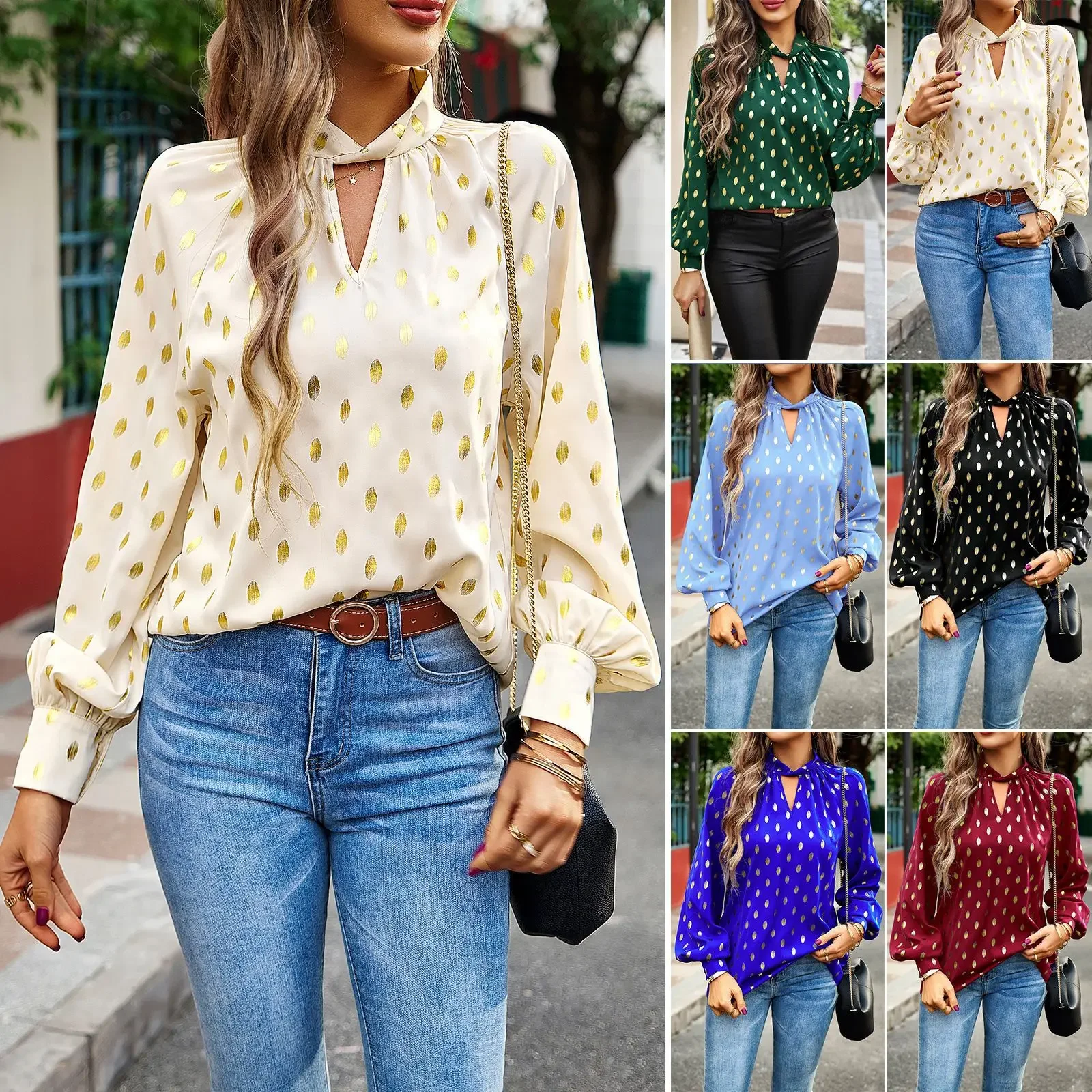 Women's Elegant Loose Pullover, Long Sleeved Blouses, Round Neck, Lantern Sleeve, Printed, Commuter
Women's Elegant Loose Pullover, Long Sleeved Blouses, Round Neck, Lantern Sleeve, Printed, Commuter