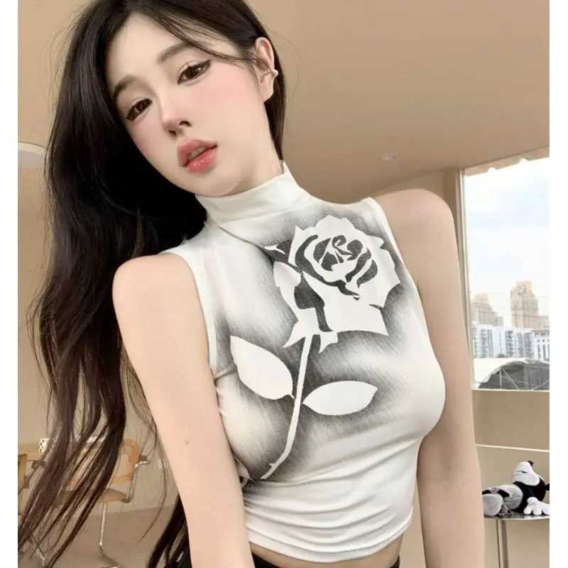 American summer new sexy pure lust style hot girl rose print half turtleneck sleeveless vest female Korean sweet cool style top
American summer new sexy pure lust style hot girl rose print half turtleneck sleeveless vest female Korean sweet cool style top