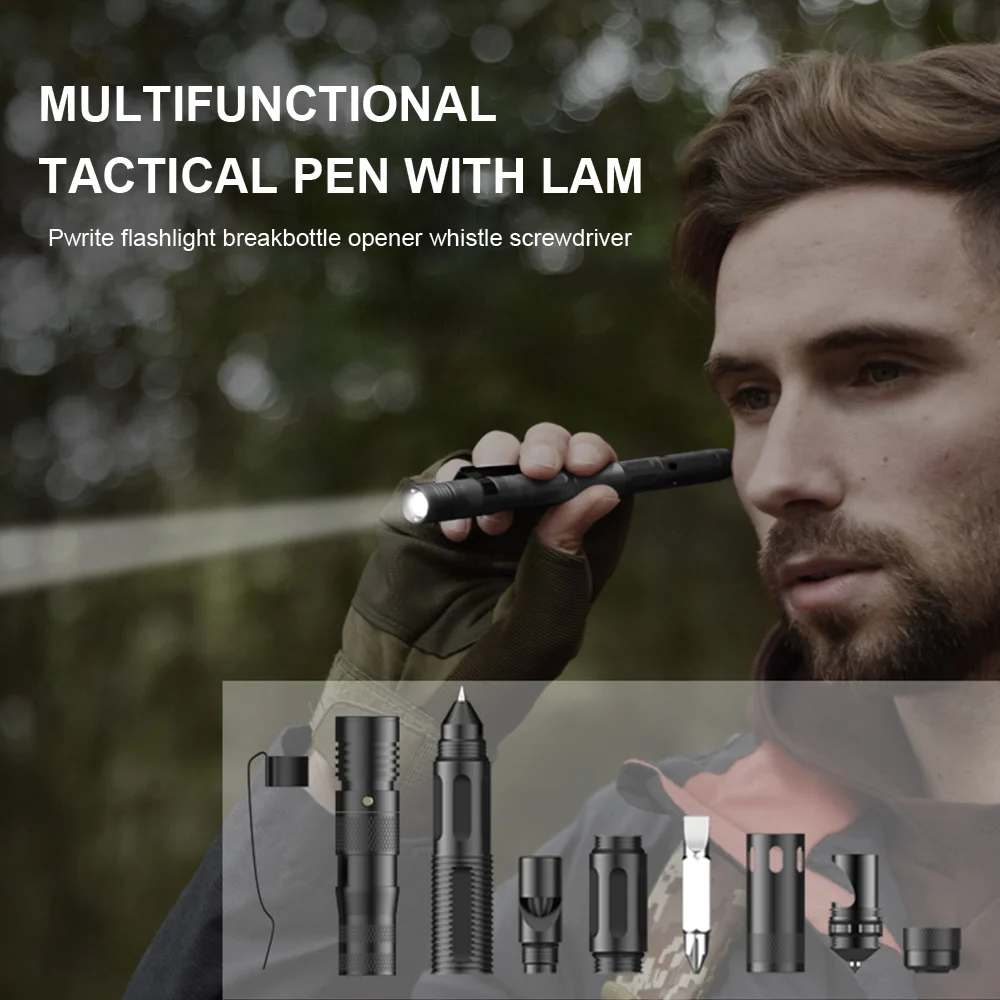 Multifunctional Tactical Pen Self-Defense Broken Window Emergency Flashlight Screwdriver Corkscrew Protect Survival Accessories
Multifunctional Tactical Pen Self-Defense Broken Window Emergency Flashlight Screwdriver Corkscrew Protect Survival Accessories