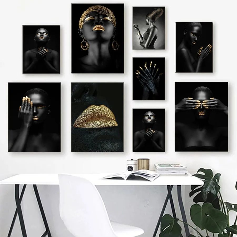 Modern Art African Woman Black Gold Lips Painting Canvas Cuadros Posters and Prints Scandinavian Wall Picture for Living Room
Modern Art African Woman Black Gold Lips Painting Canvas Cuadros Posters and Prints Scandinavian Wall Picture for Living Room