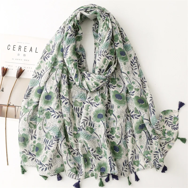 

Print Scarf For Women Lightweight Floral Flower Scarves Spring Fall Winter Shawls Polka Dots Head Wraps Bohemian Multi Styles