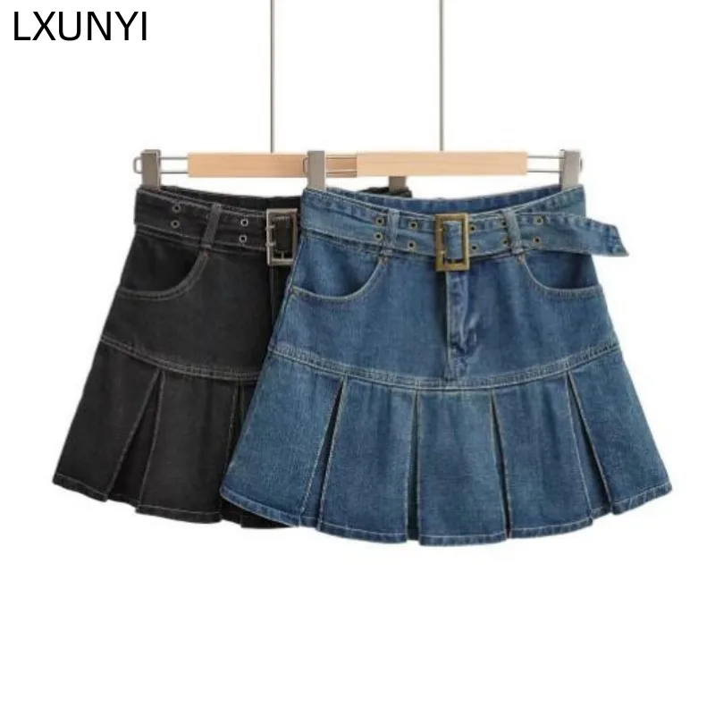 Kohuijoo Pleated Denim Skirt Women Belt 2023 Spring Sexy Short Mini Skirt Y2K Design A Line High Waist Jean Skirts Street Style
Kohuijoo Pleated Denim Skirt Women Belt 2023 Spring Sexy Short Mini Skirt Y2K Design A Line High Waist Jean Skirts Street Style