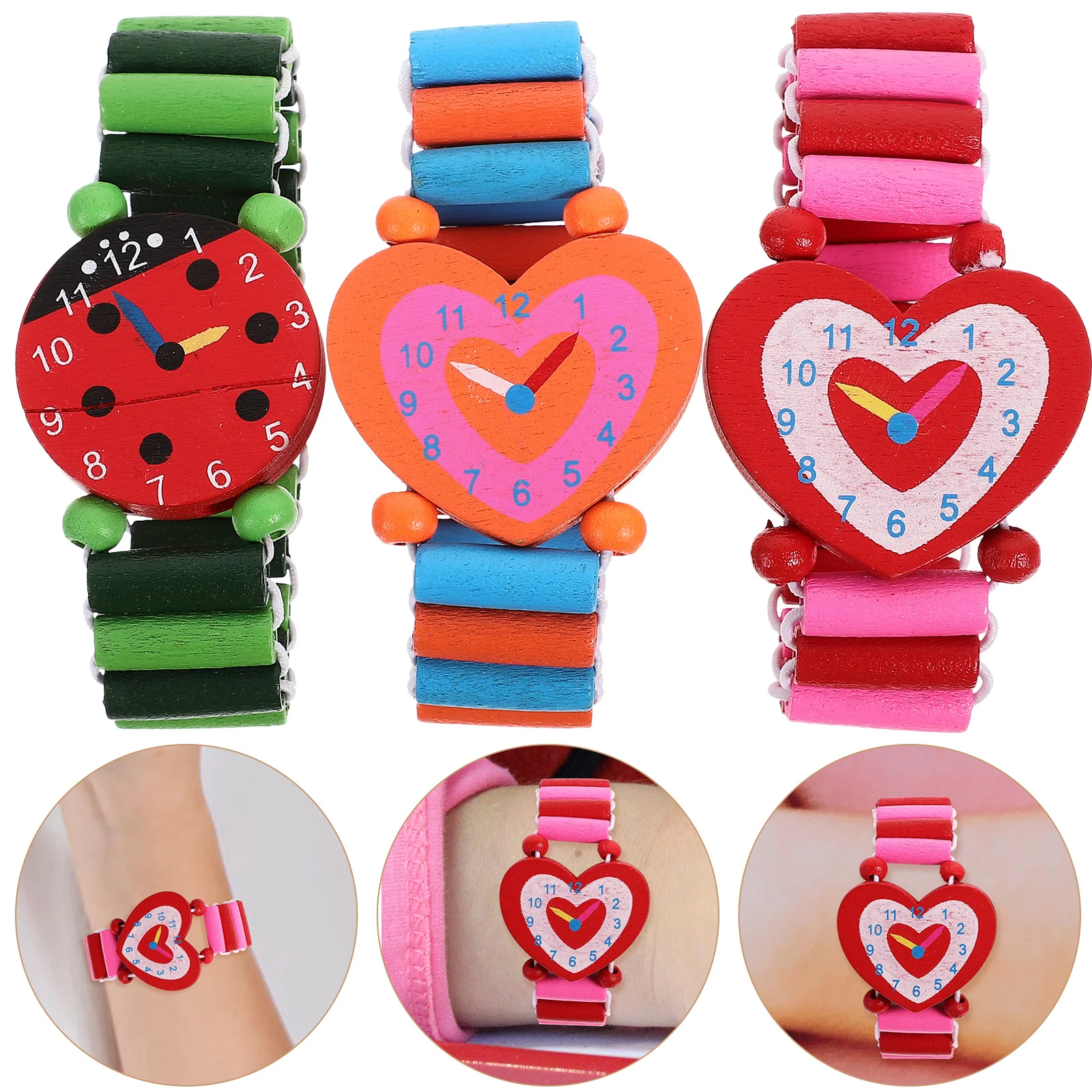 

Wooden Watch Clock Learning for Kids Teaching Time Toys 3pcs Early Educational for Toddlers Children Christmas