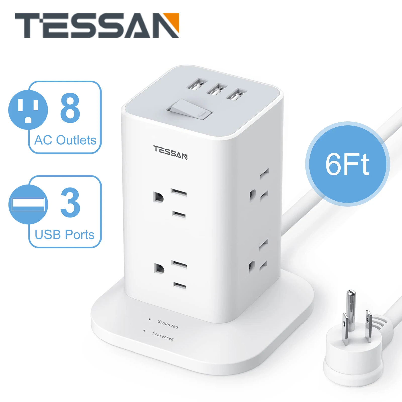 Сетевой фильтр TESSAN 1700 Joules с 8 розетками переменного тока и 3 портами USB, удлинитель с несколькими розетками и кабелем 6 футов/1,8 м
Сетевой фильтр TESSAN 1700 Joules с 8 розетками переменного тока и 3 портами USB, удлинитель с несколькими розетками и кабелем 6 футов/1,8 м