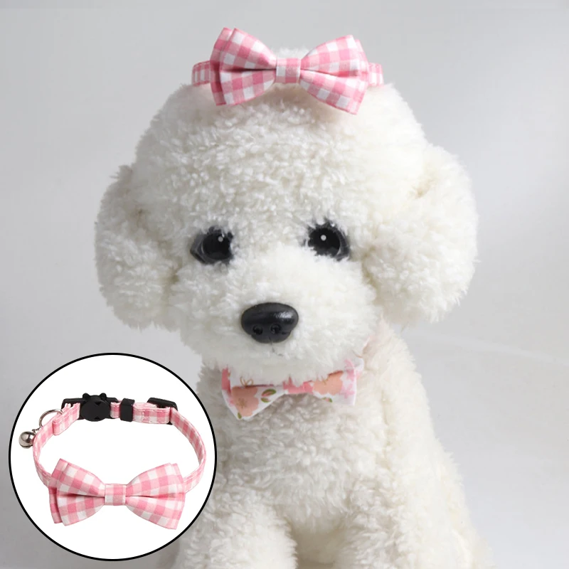 

Cute Plaid Bow Dog Collar Adjustable Bell Cat Necklace Pet Supplies Multicolor Party Collars decoration Pets Accessories