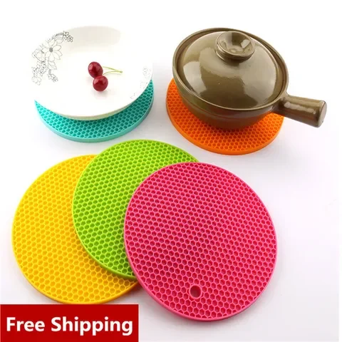 

Kitchen Gadgets Round Heat Resistant Silicone Mat Drink Cup Coasters Non-slip Pot Holder Table Placemat Kitchen Accessories