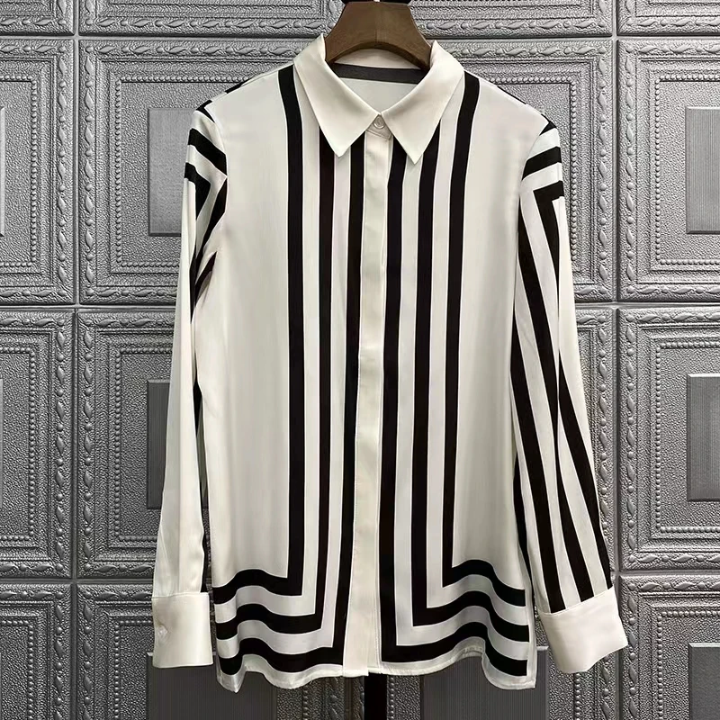 Women Long Sleeve Silk Casual Lady Blouse Print Striped Satin Silk Office Shirt Fashion 2023 Button Up Shirts Tops Clothes 24395
Women Long Sleeve Silk Casual Lady Blouse Print Striped Satin Silk Office Shirt Fashion 2023 Button Up Shirts Tops Clothes 24395