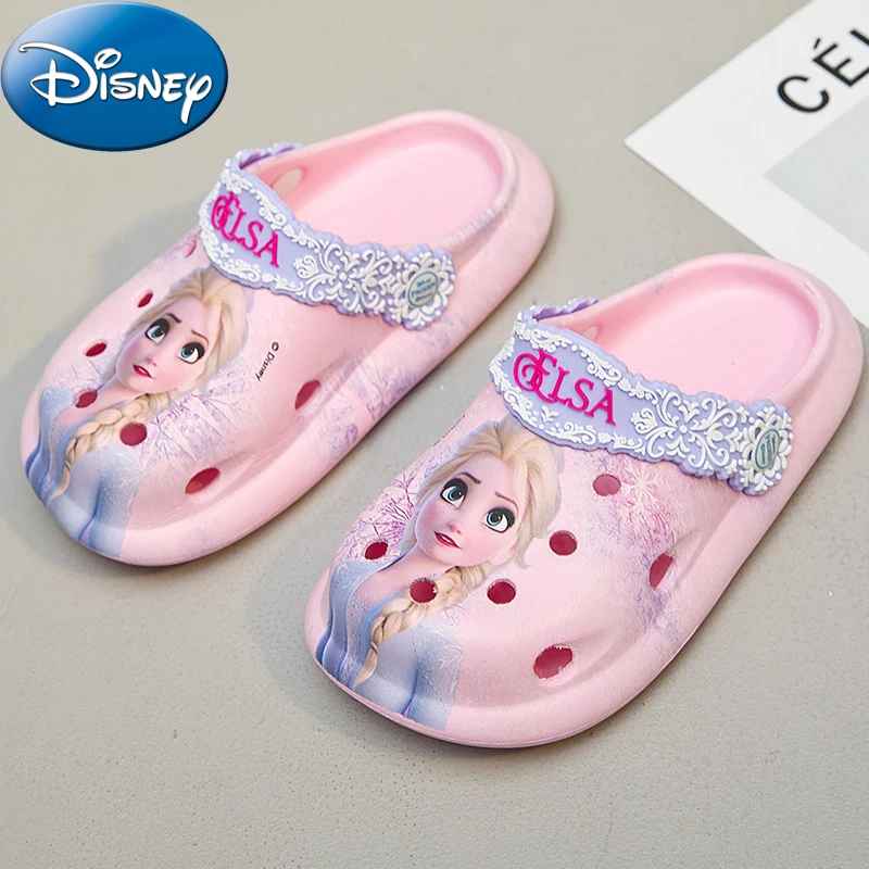 

Disney 2024 Summer Children's Slippers Frozen Elsa Girls Fashion Hole Non-slip Beach Shoes Soft Bottom Slippers