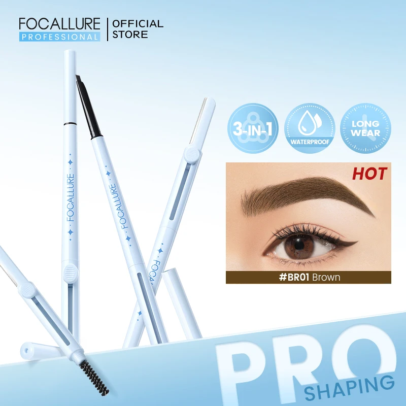 

FOCALLURE 3 In 1 Eyebrow Pencil Waterproof Long-lasting 3 Colors Eyebrow Enhancers Pen Makeup Cosmetics Built-in Eye Brow Razor