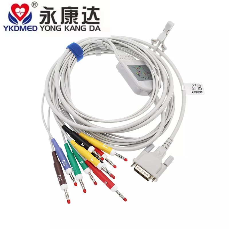 

AT1,AT2,AT3,AT5,AT6 AT Series Compatible One-Piece 10 Lead ECG Cable Banana 4.0 IEC 10K Resistance 15Pin