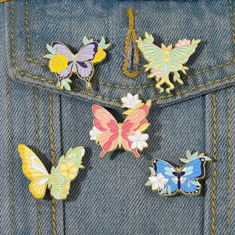 

Floral Wings Butterfly Enamel Pins Custom Insect Brooches Actias Seleme Lapel Badges Animal Jewelry Gift for Kids Friends