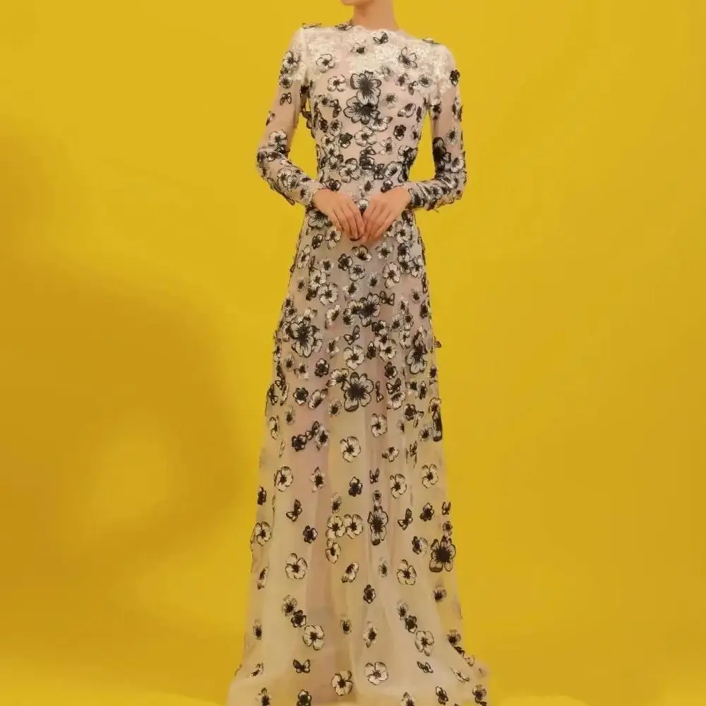 Long Sleeve Round Neck 3D Floral Applique Prom Dresses Elegant Ladies Formal Occasion Dresses Floor Length Party Dinner Dresses
Long Sleeve Round Neck 3D Floral Applique Prom Dresses Elegant Ladies Formal Occasion Dresses Floor Length Party Dinner Dresses