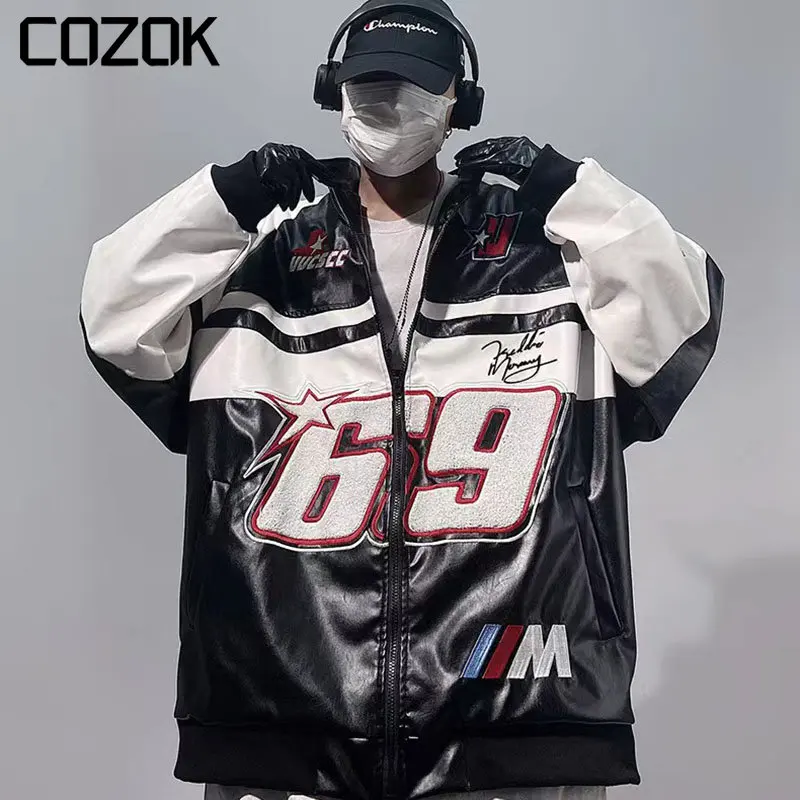 Hip Hop American PU Leather Jacket Men Patchwork Letter Embroidery Motorcycle Biker Coats Unisex Bomber Jacket Flocking Clothes
Hip Hop American PU Leather Jacket Men Patchwork Letter Embroidery Motorcycle Biker Coats Unisex Bomber Jacket Flocking Clothes