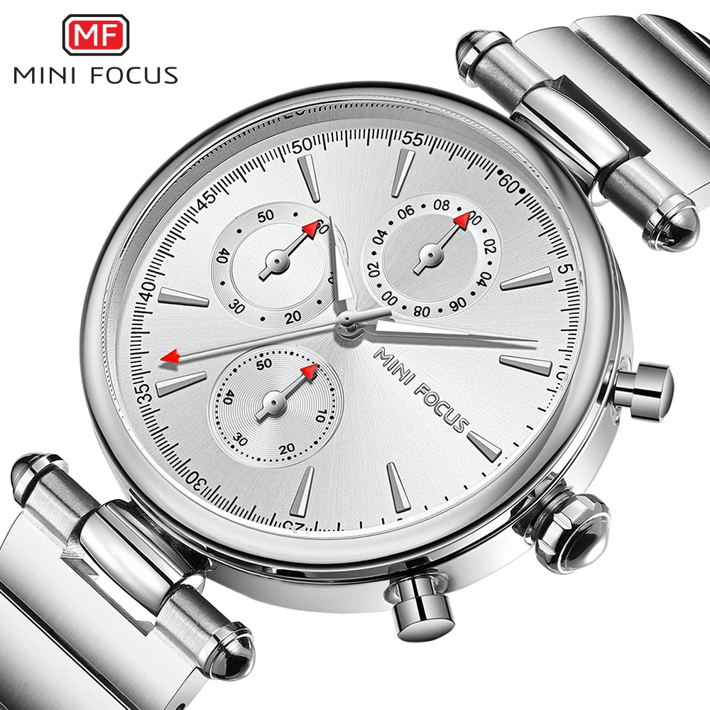 

MINI FOCUS Elegant Quartz Watch for Women Fashion Chronograph Luminous Hands Stainless Steel Strap Ladies WristWatch Girl Gift