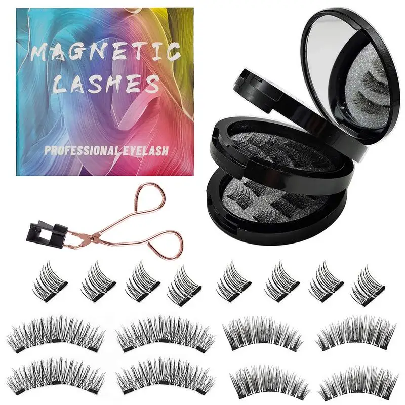 

3 Pair 3D Reusable Magnetic Eyelashes Set Long Lasting Mink Thick Faux Cils Magnetique Natural False Eye Lashes+Tweezers Set #W0