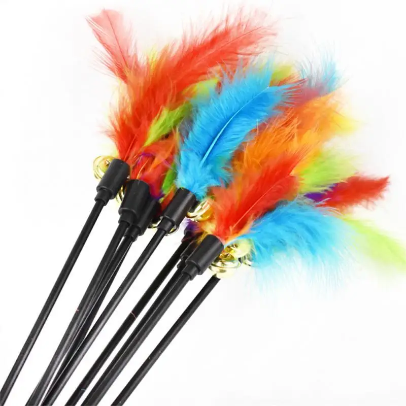 

Funny Kitten Cat Teaser Interactive Toy Rod with Bell Feather Toys For Pet Cats Stick Wire Chaser Wand Toy Random Color