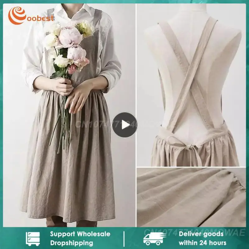 

Nordic Simple Florist Apron Cotton Linen Gardening Coffee Shops Kitchen Aprons For Cooking Baking Restaurant Apron Pinafore