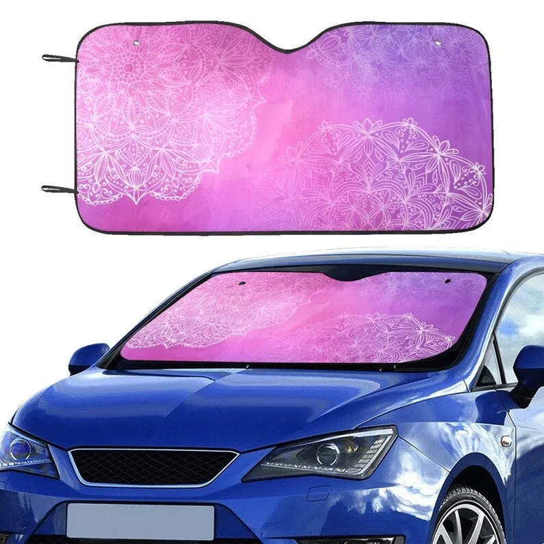 

Purple Mandala Windshield Sun Shade, Pink Boho Bohemian Car Accessories Auto Cover Protector Window Visor Screen Decor 55" x 29.