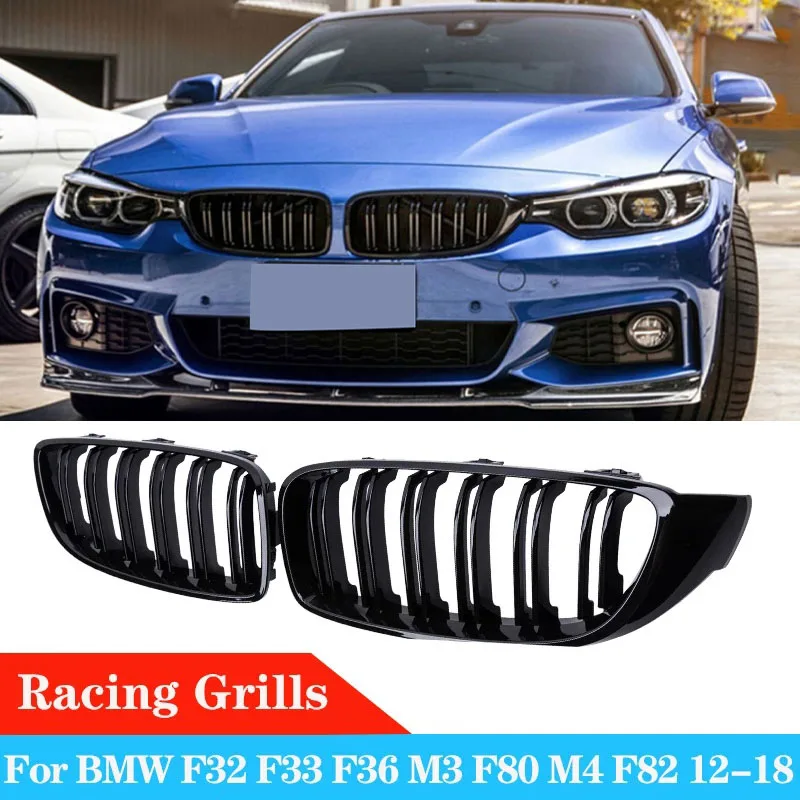 

Car Front Bumper Grille Racing Grill For BMW 4 Series F32 F33 F36 M3 F80 M4 F82 12-18 Dual-Slat Glossy Black Grilles Accessories