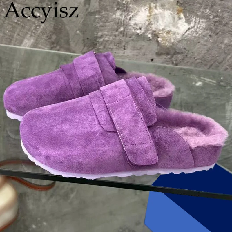 New Round Toe Suede Half Slippers Women Solid Color Thick Sole Wool Lining Flat Shoes Autumn Winter Warm Casual Shoes Lazy Mules
New Round Toe Suede Half Slippers Women Solid Color Thick Sole Wool Lining Flat Shoes Autumn Winter Warm Casual Shoes Lazy Mules