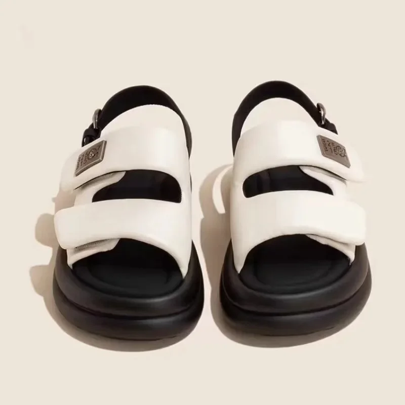 

2024 New Thick Sole Sandals Women Sheepskin Cross Strap Holiday Beach Shoes Female Casual Flat Sandalias Summer Sandals Woman