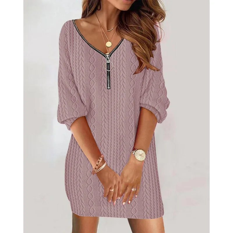 Women's Clothing Fashion Versatile 2023 Autumn and Winter New Spliced Zipper V-Neck Long Sleeve Solid Color Mid Length Dress
Women's Clothing Fashion Versatile 2023 Autumn and Winter New Spliced Zipper V-Neck Long Sleeve Solid Color Mid Length Dress